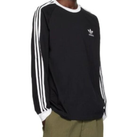 Adidas Adicolor Long Sleeve Black & White Slim Fit T-Shirt 3-Stripes  Men’s 2XL - Picture 1 of 10